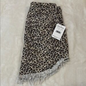 Free People Cream Midi Pencil Skirt Leopard with Asymmetrical Hem for Night Out